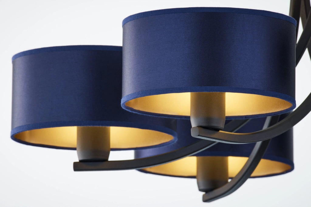 Lampadario nero a catena, paralumi blu 6xE27 ARTHUR Jupiter