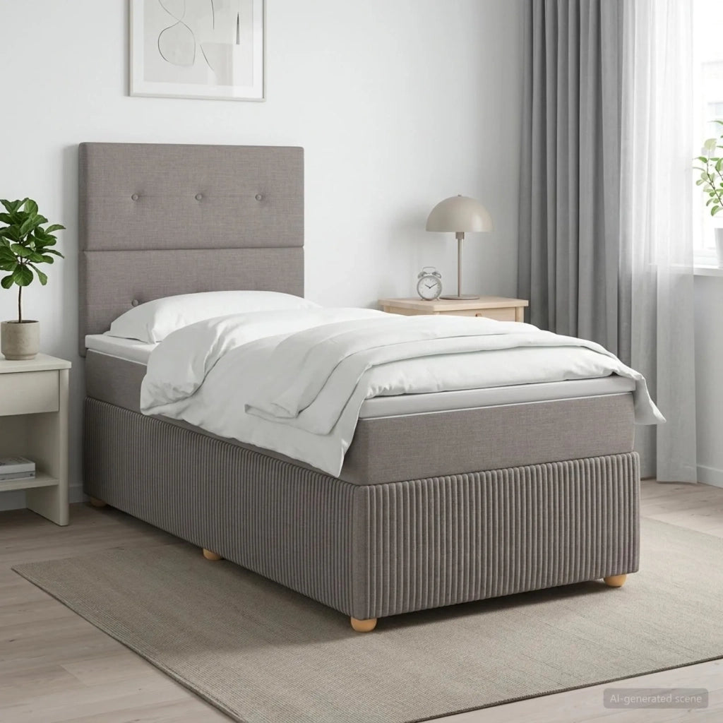 Letto Box Spring LED con Materasso Tortora 80 x 200 cm Tessuto 3455731