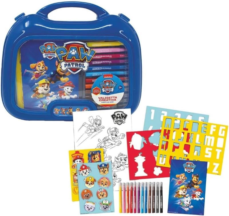 PAW PATROL - VALIGETTA CREATIVA
19 PEZZI
PENNARELLINI, LIBRETTO DA COLORARE, SAGOME E ADESIVI