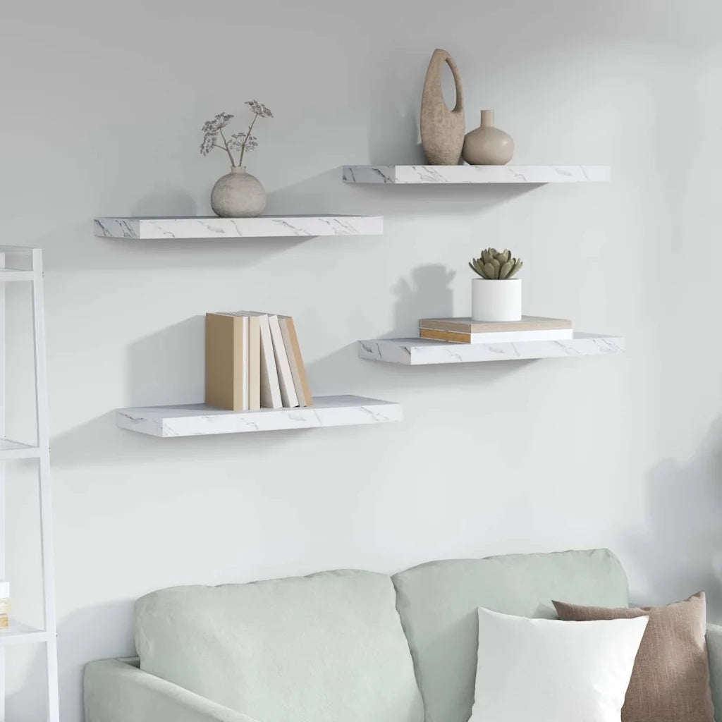 4 pz Scaffale da parete | Ripiano a parete | Mensola a parete Marmo Bianco 60 x 23 x 4 cm