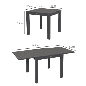 Tavolo Allungabile Da Giardino Per 6 Persone Grigio 81/162 X 80 X 75 Cm In Alluminio