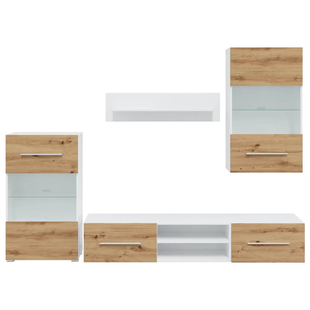 Mobile TV 5 pz con Illuminazione a LED Rovere Artigianale 3324234