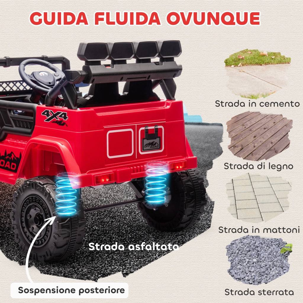 Macchina Fuoristrada per Bambini 99x66x68.5 cm con Fanali Clacson e Telecomando in PP e Metallo Rosso