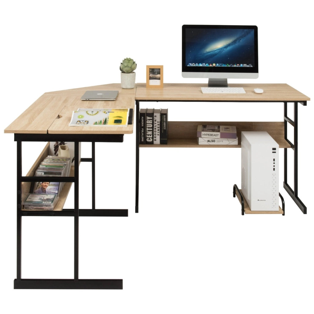 Scrittoio per computer ad angolo moderno a forma di L di 170 CM, Postazione di lavoro per ufficio domestico Naturale-Scrivanie
