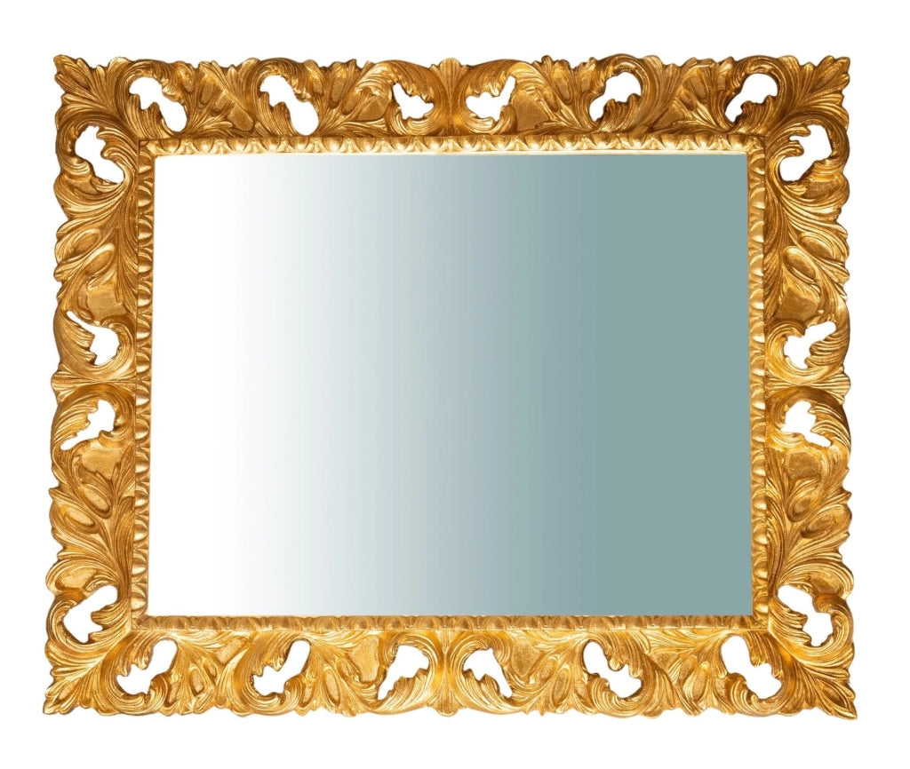 Biscottini SPECCHIERA DA PARETE VERTICALE/ORIZZONTALE IN LEGNO FINITURA FOGLIA ORO ANTICATO L120XPR8XH100 cm Made in Italy