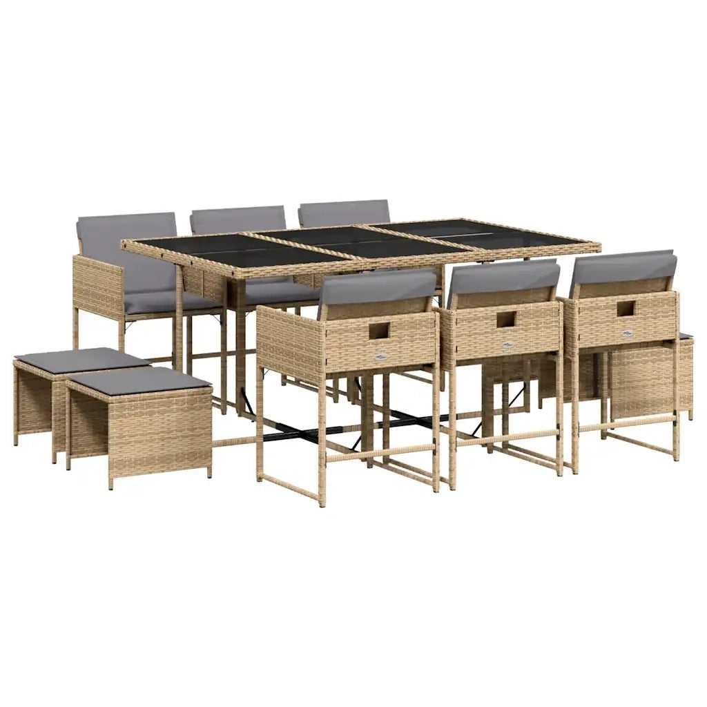 Set Pranzo da Giardino 11 pz con Cuscini Beige Misto Polyrattan 3278099