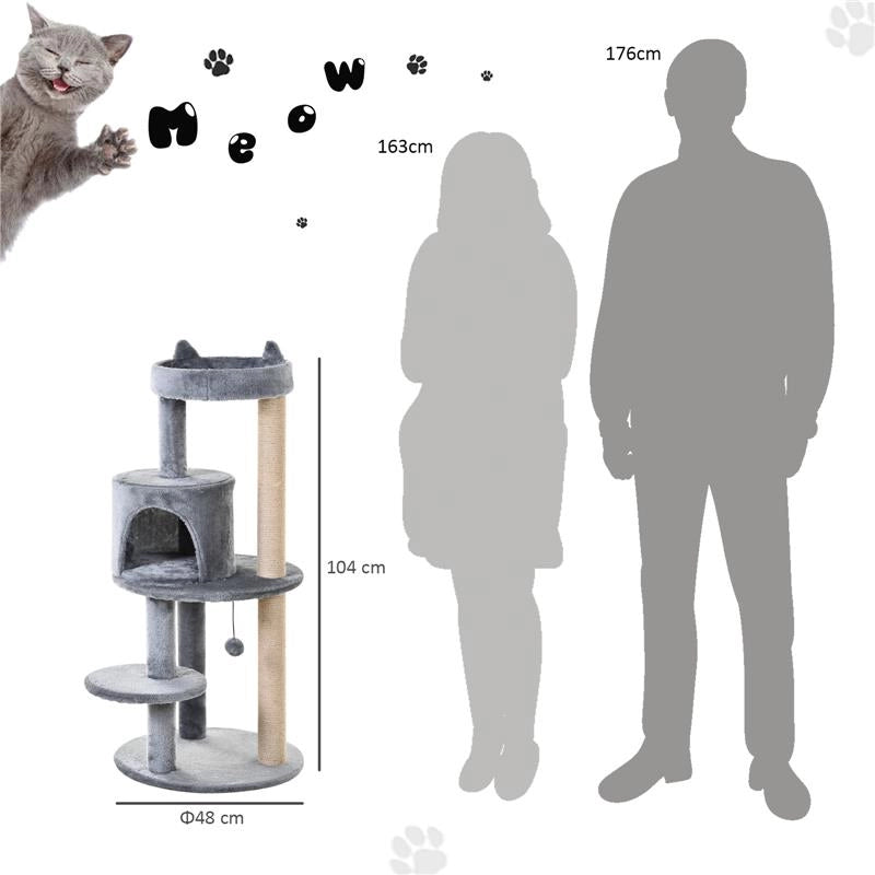 ALBERO TIRAGRAFFI PER 1-2 GATTI DI 4.5KG CON 3 LIVELLI GRIGIO 48X48X104CM