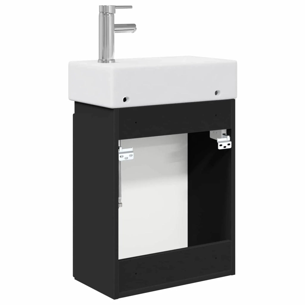 Mobile bagno con rubinetto Nero 45,5 x 25,5 x 84 cm