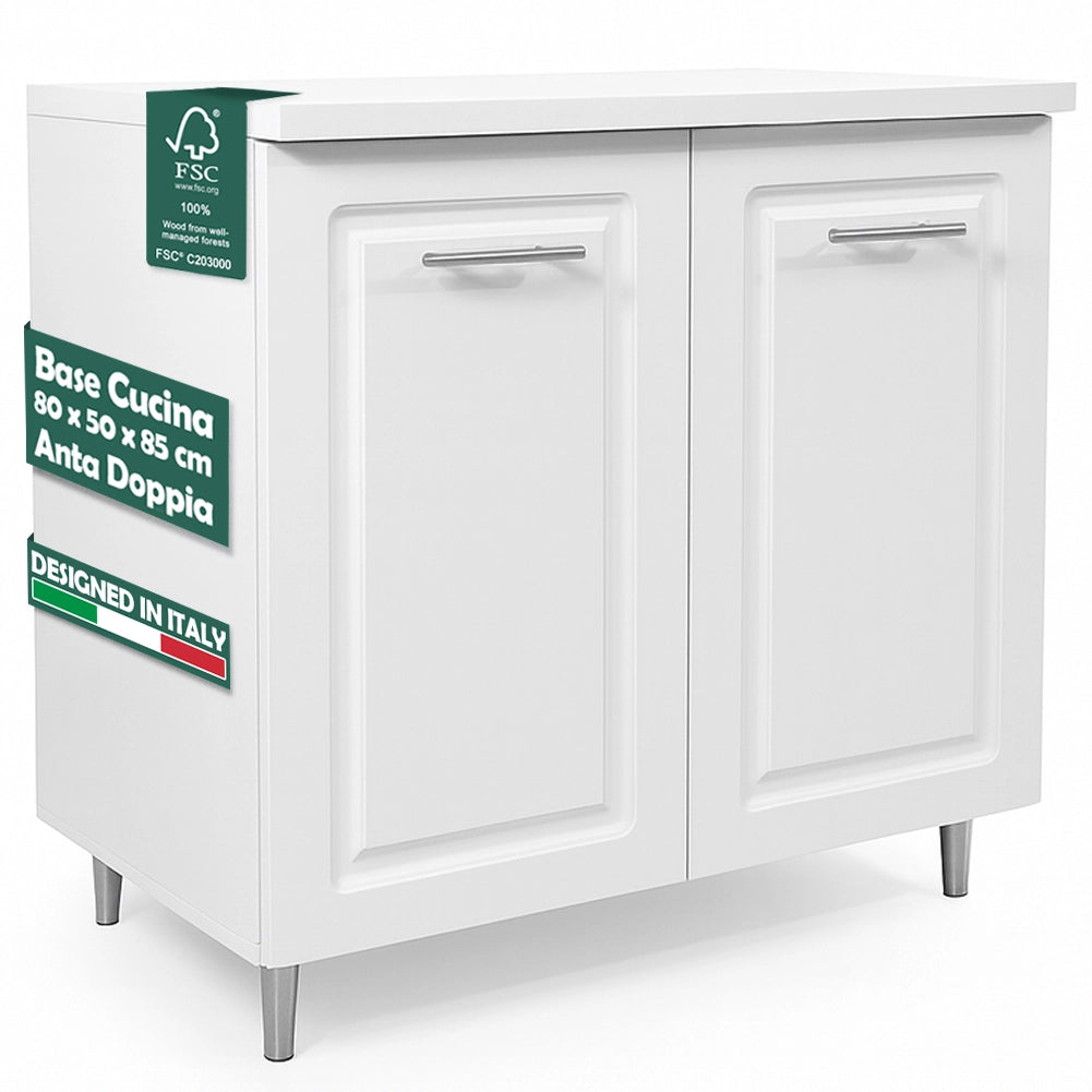 Mobile Base per Cucina Componibile in Legno Boiserie Bianco 2 Ante 2 Scomparti