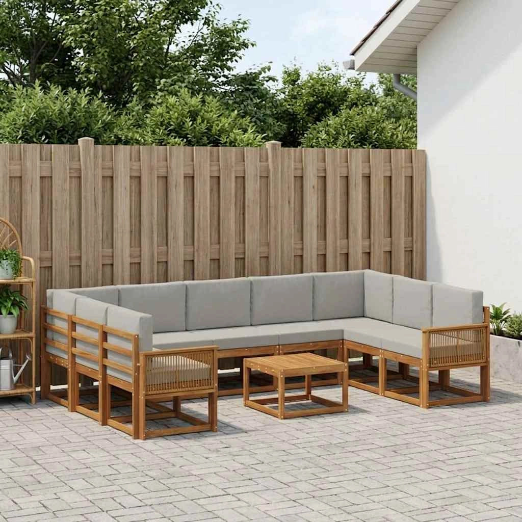 Set di divani da esterno 10 pz Naturale e Grigio Chiaro 3385557