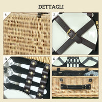 Cesta Valigetta da Pic Nic per 4 Persone 24 Pezzi in Vimini color Legno