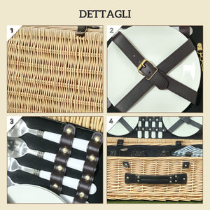Cesta Valigetta da Pic Nic per 4 Persone 24 Pezzi in Vimini color Legno