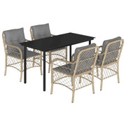 Set Pranzo da Giardino 5 pz con Cuscini Beige Misto Polyrattan