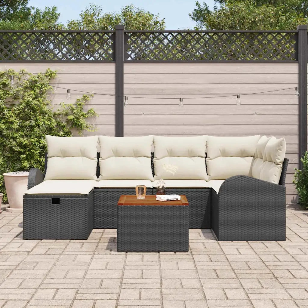 Set Divano da Giardino con cuscino 7 pcs Nero Poly Rattan