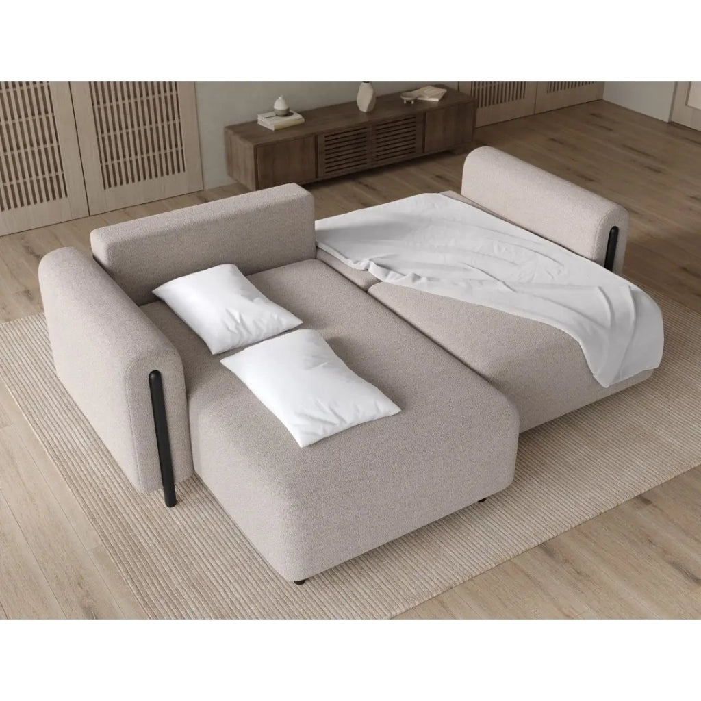 Divano ad angolo convertibile ARVESSA beige sabbia – Angolo sinistro con contenitore