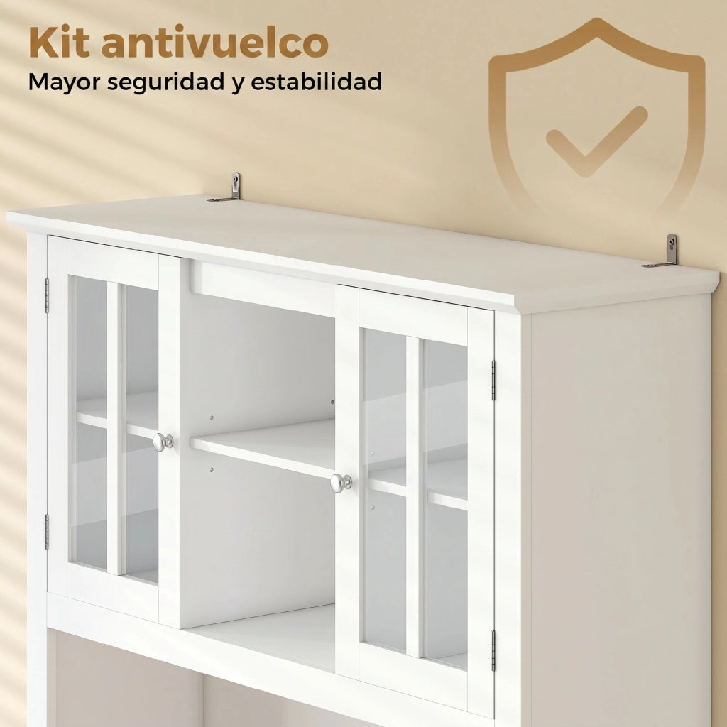 Armadio da Cucina con Porte Vetro e Illuminazione LED ¨C Zephmum ¨C Bianco