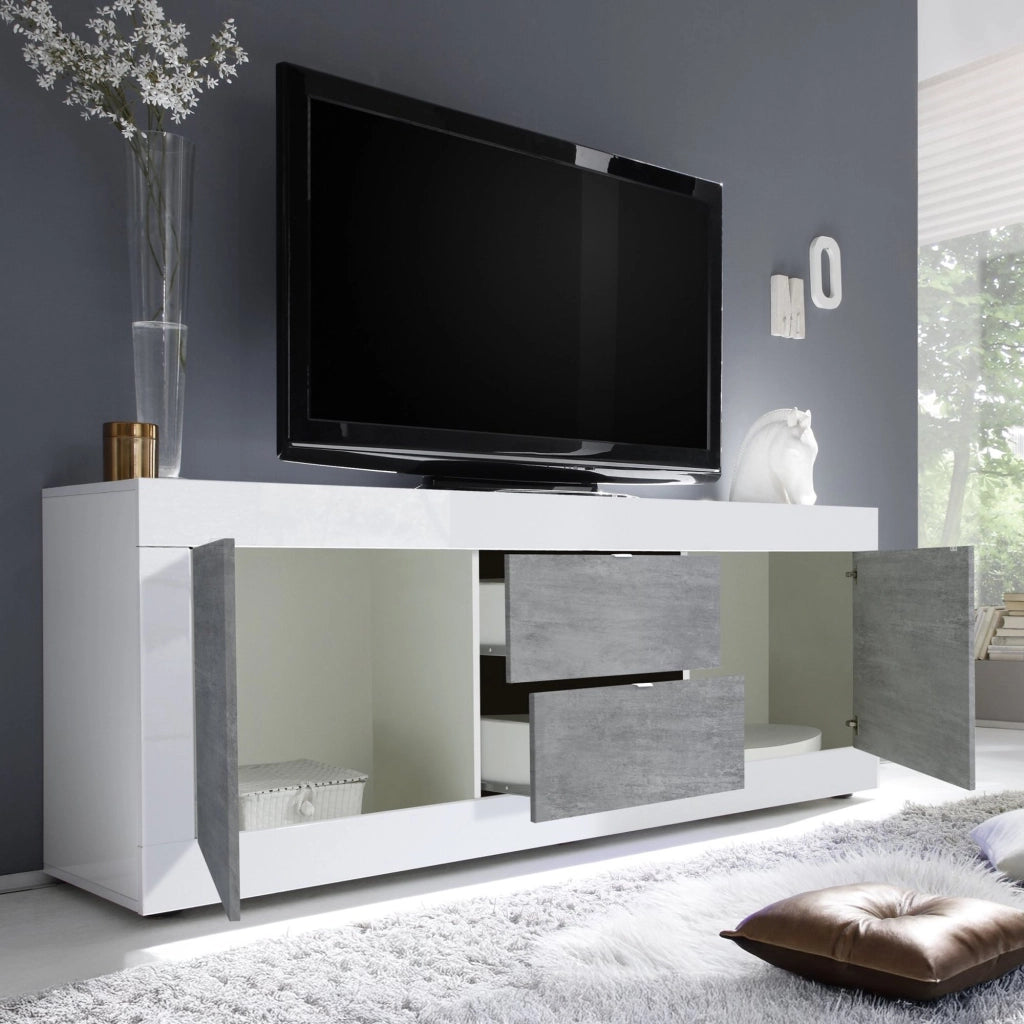 Sinello, Mobile Porta tv 2 Vani, 210x43x65h cm Bianco Lucido
