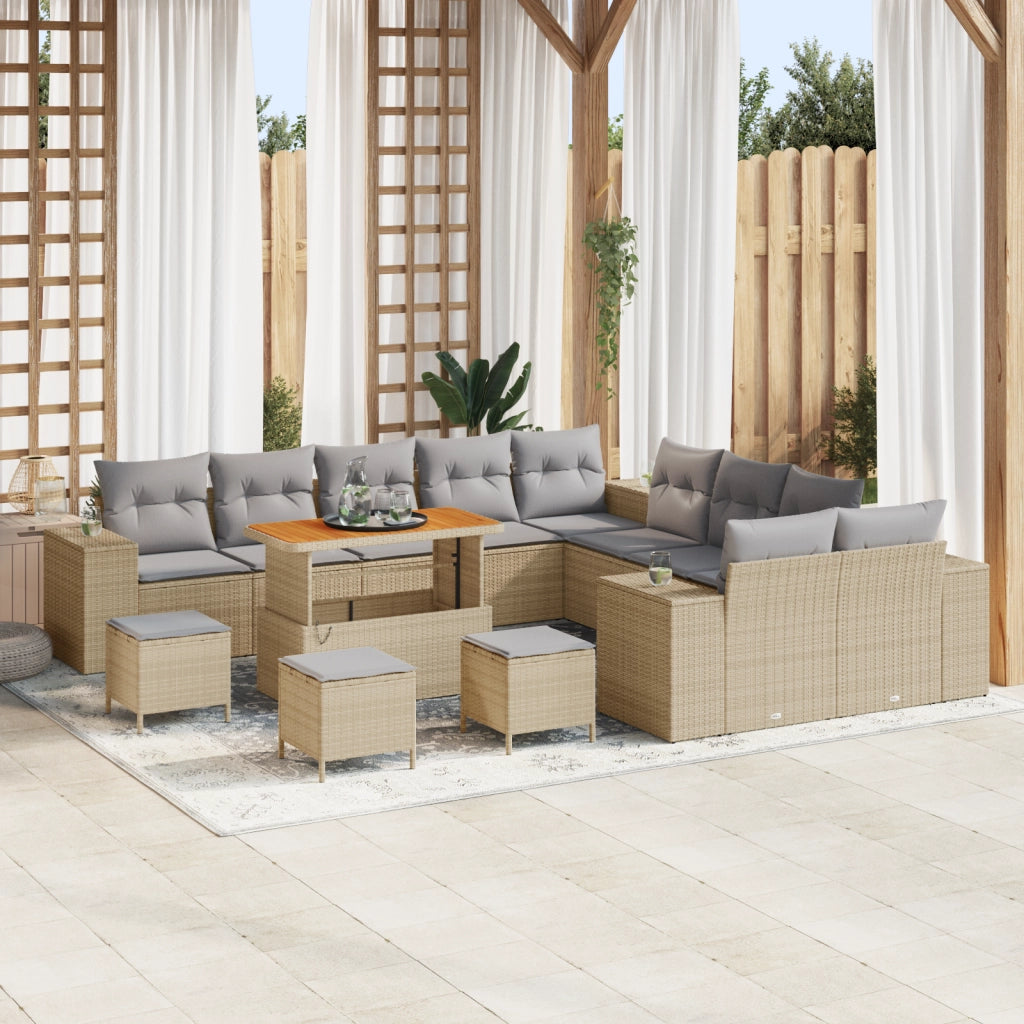 Set di divani da giardino con cuscini da 14 pezzi beige polirattan acacia