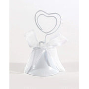 Trade Shop - Set 6pz Campanelle Segnaposto Cuore Clip Nastrino Bianco Segnatavola Bomboniera Wedding -