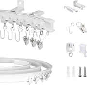 Rail per tenda pieghevole - 3M di lunghezza - Rail flessibile per montaggio a soffitto e parete - 40 rotelle, 18 fermagli, 40 ganci e clip, 4 chiusure per cavo del tirante per tenda