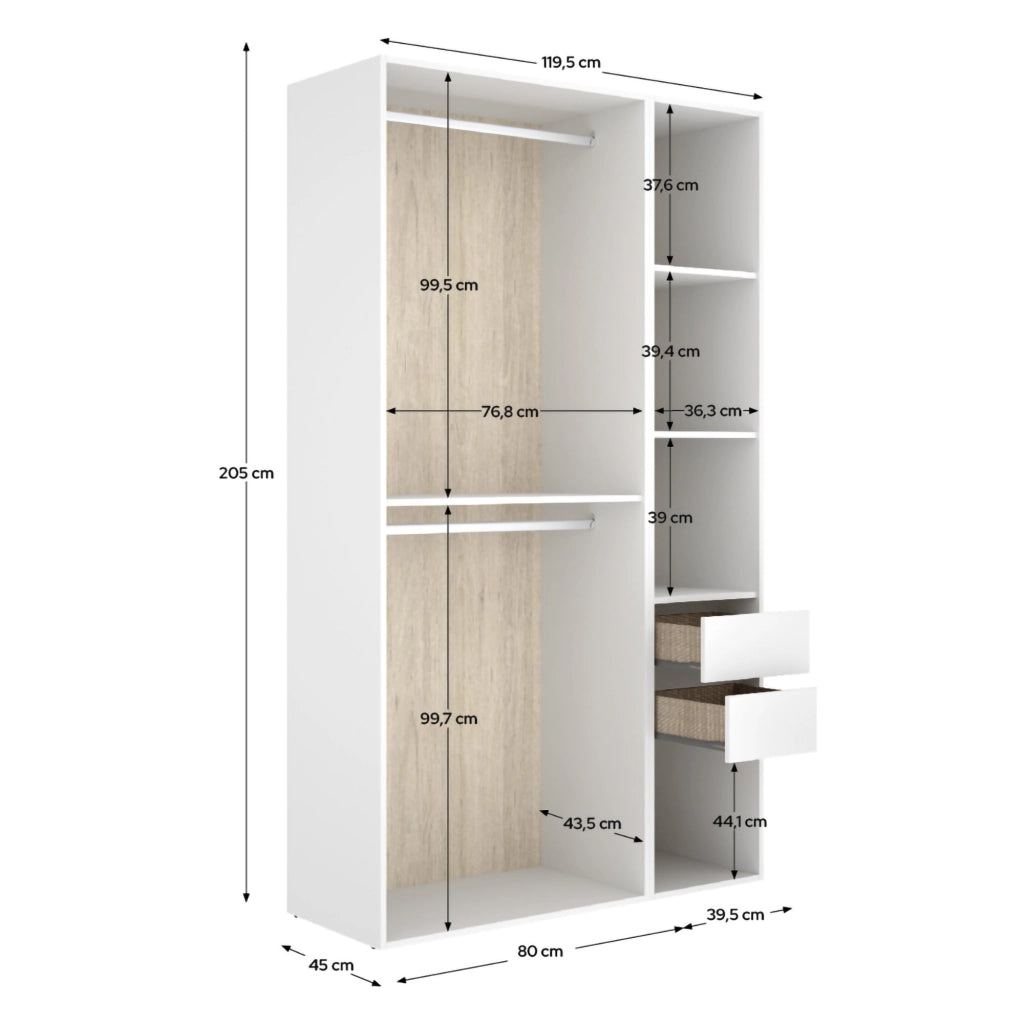 Armadio Camera da Letto Fellowship, Guardaroba Grande 4 Ripiani, 45x205h cm Bianco