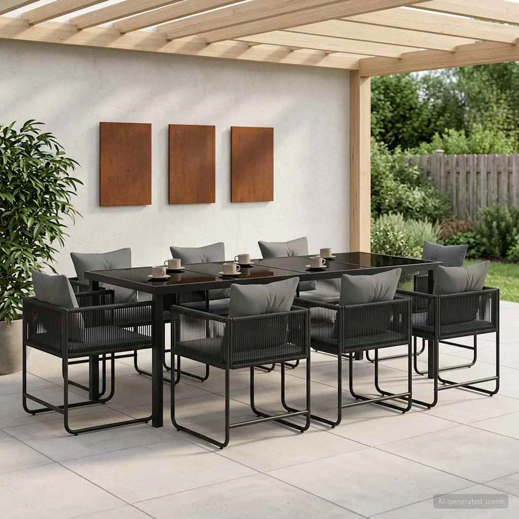 Set da Pranzo per Giardino 9 pz Nero e antracite polyrattan 3448910