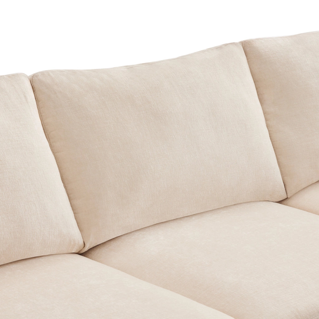 Divano Modulare da 4 a 6 Posti con Configurazione a U o a L e 2 Pouf, 6 Cuscini, in Ciniglia Beige