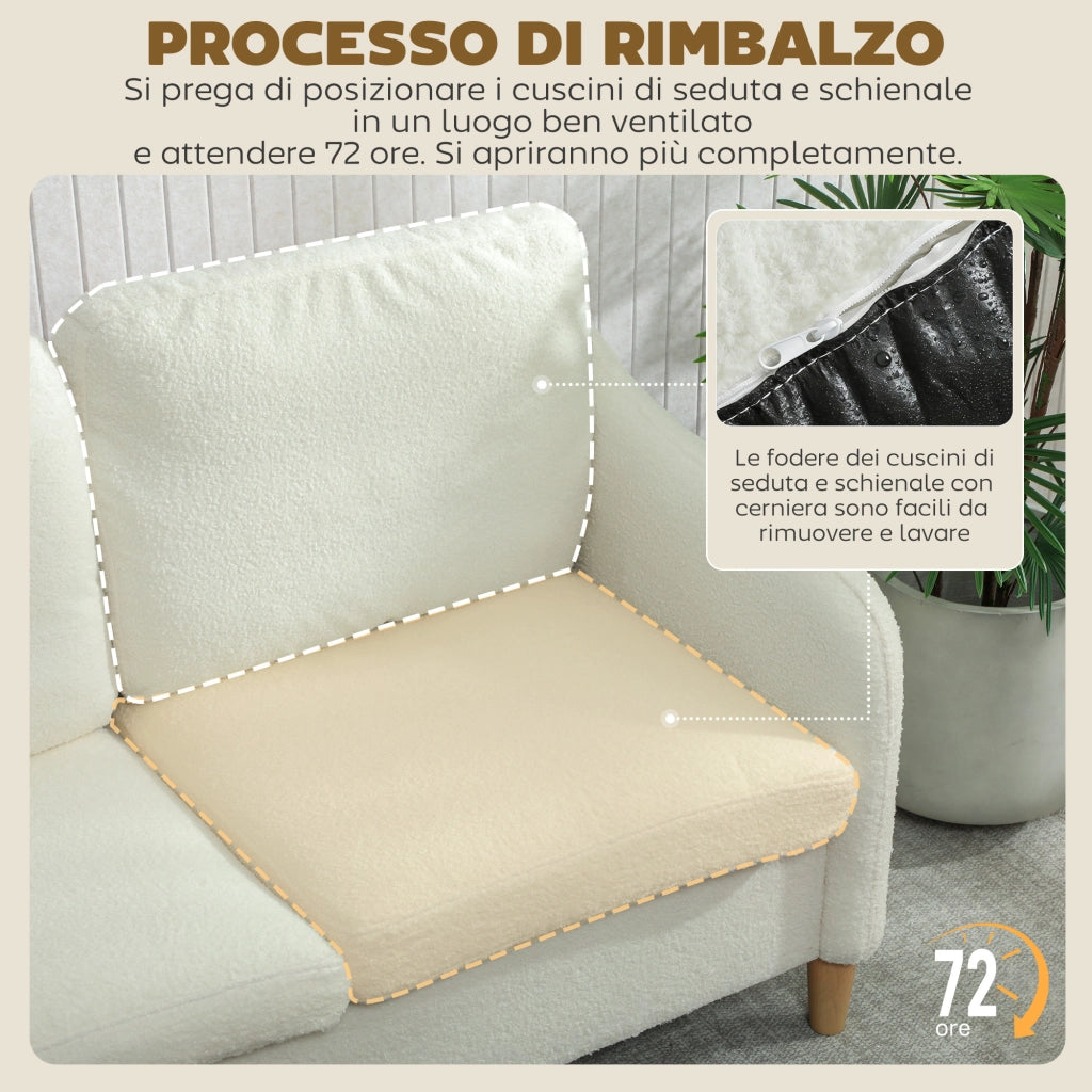 Divano 2 Posti Moderno 137x69x82 cm con Cuscini Spessi e Rivestimento Sherpa Crema