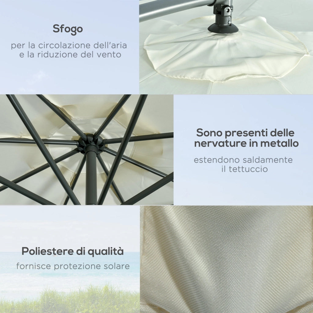 Ombrellone Decentrato Ø292x247 cm con Base a Croce Riempibile e Copertura Beige