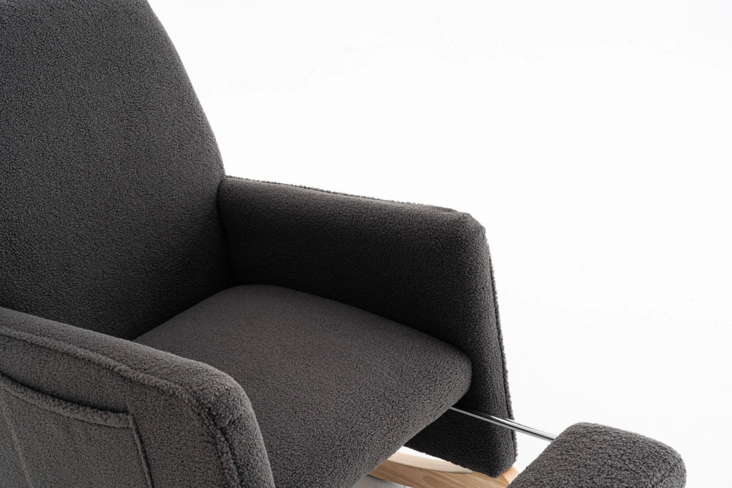 Poltrona Dondolo con Poggiapiedi ¨C MINIMAL ¨C Tessuto Grigio Scuro, Schienale Alto, Soggiorno