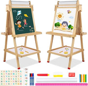 Sedia da disegno bimbi a doppia faccia - Sedia da disegno per bambini con lavagna e lavagna bianca - Inclusa bobina di carta, contenitore di archiviazione e adesivi - Adatta per bambini di almeno 3 anni