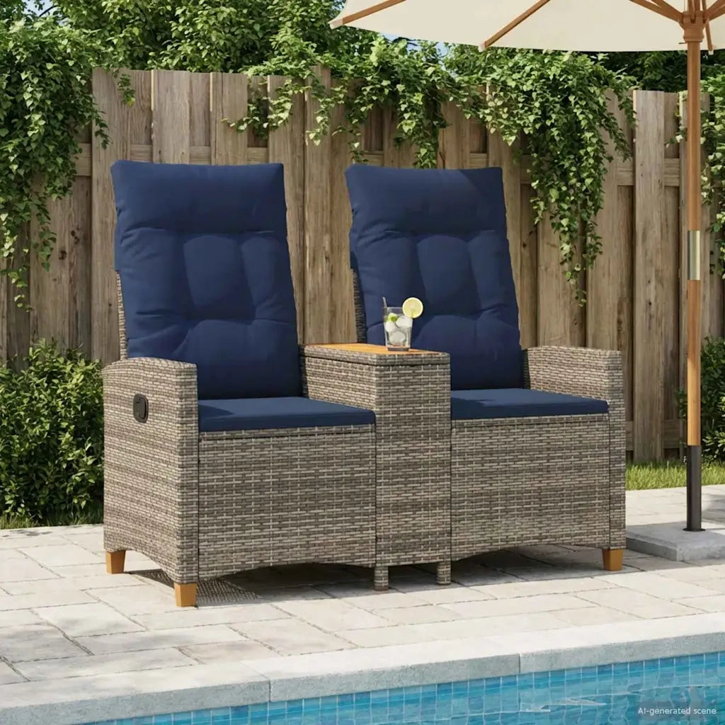 Panchina reclinabile con tavolo Grigio e Blu Navy polyrattan 42026817