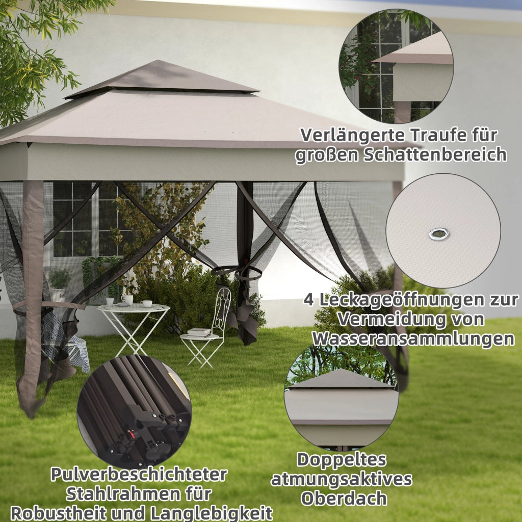 Tenda da giardino pieghevole con pareti laterali Tenda a scomparsa 3.25 x 3.25 x 2.65 m in grigio chiaro per feste in giardino ed eventi