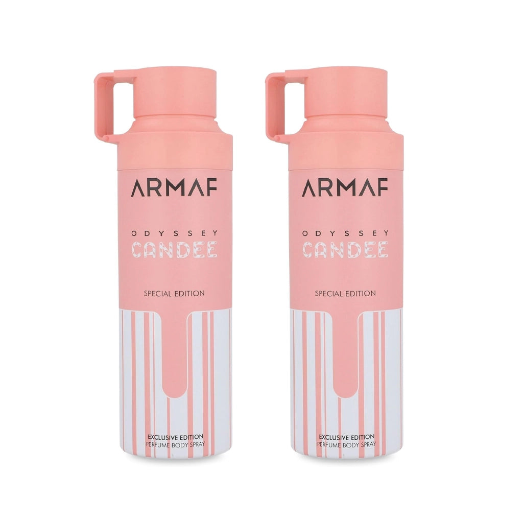 Armaf Odyssey Body Spray 200 ml – Set 2 Pezzi – Spray Corpo Profumato Uomo e Unisex – Fragranze Mandarin Sky, Mega, Candee, Limoni Fresh – 2 x 200 ml 2xCandee