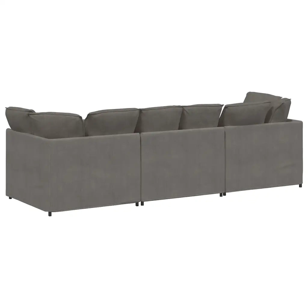Divano Modulare con Cuscini in Tessuto a Coste Grigio Chiaro 3321287