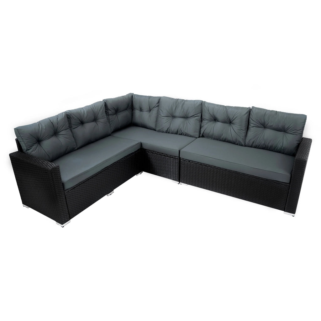 Set Angolare Rattan Giardino 9 Posti Nero Tavolo Cuscini Impermeabili