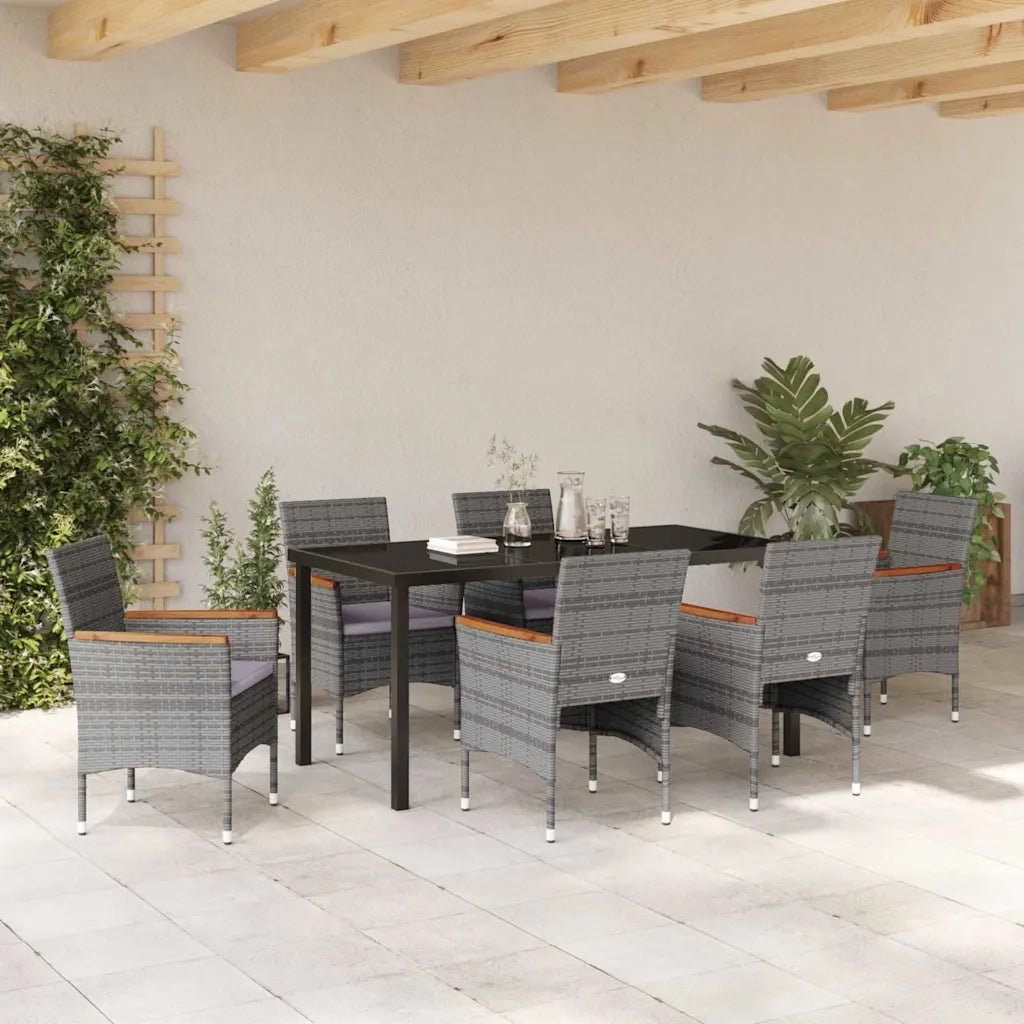 Set da Pranzo per Giardino con cuscino 7 pcs Grigio polyrattan 3379762