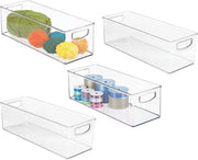 Set di 4 contenitori di archiviazione per materiali di fai da te, contenitori multifunzionali con maniglie, scatola rettangolare per perle di vetro, schiuma gommosa, lana o cinture di tessuto, trasparente