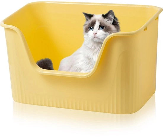Cassetta di Cuccia Grande Aperta 44 x 38 x 22 cm, Cassetta di Cuccia con Altezza Elevata Senza Coperchio Cassetta di Cuccia per Gatti Spatwaterdotta per Gatti Grandi, Piccolo Cassetto di Cuccia XXL, Giallo