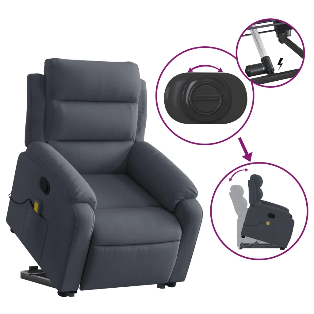 Poltrona Alzapersona Reclinabile Grigio Scuro in Velluto 3205104