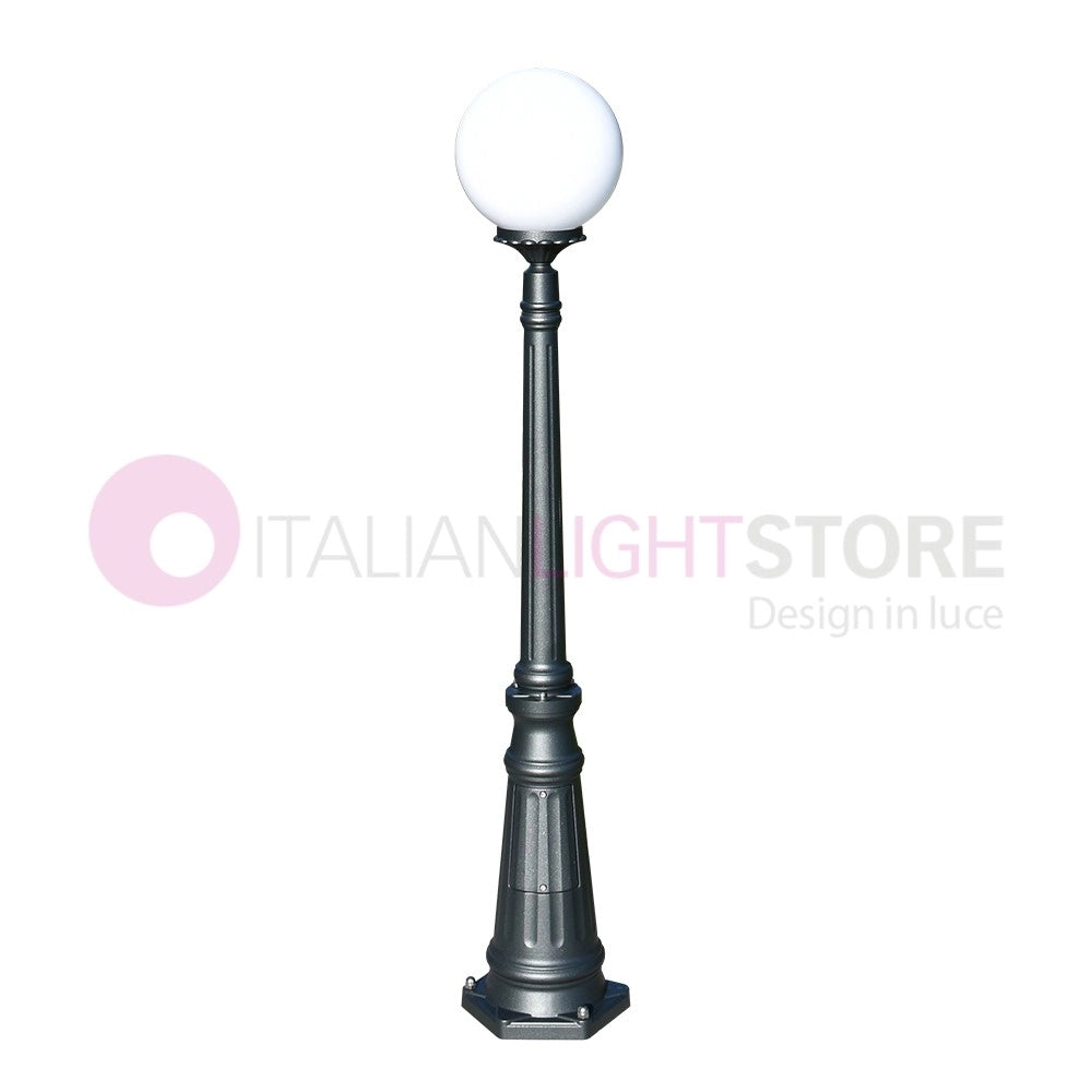 ORIONE ANTRACITE Lampione h. 145 per Esterno Giardino con sfera globo policarbonato d.25