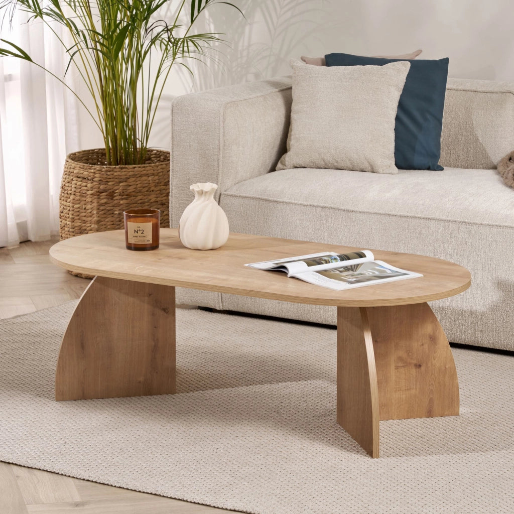 Nohaza, Tavolino da Salotto Forma Ovale, 120x60x40h cm Marrone Rovere