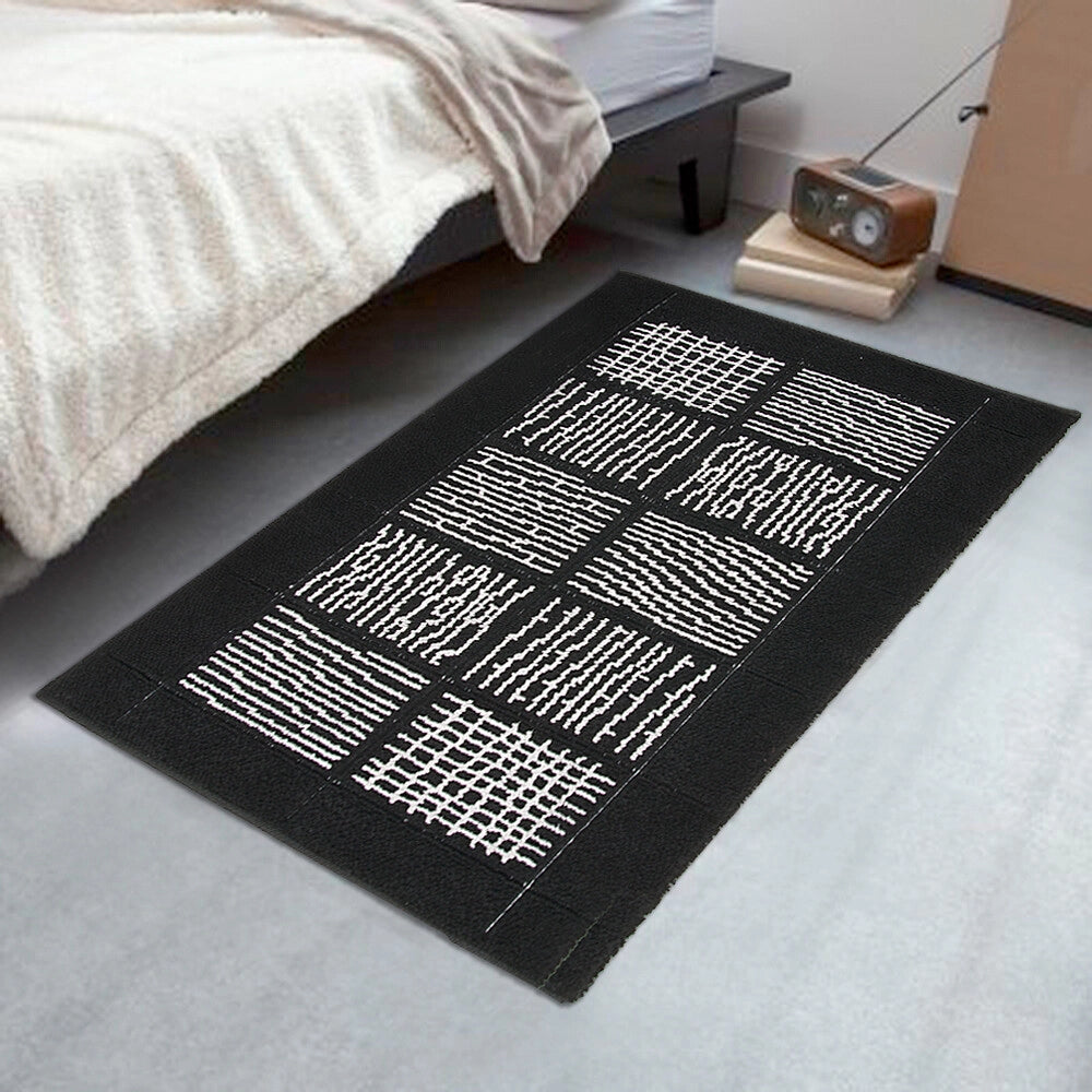 Tappeto Scendiletto Camera Bagno 65x140 cm Shaggy Puro Cotone Assorbente Antiscivolo Nero