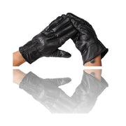 Trade Shop - Guanti Pelle Nero Uomo Guanto Universali Gloves Invernale Fodera Pile -