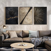 Arte astratta per parete con anelli neri e dorati – Poster senza cornice 50 x 75 cm