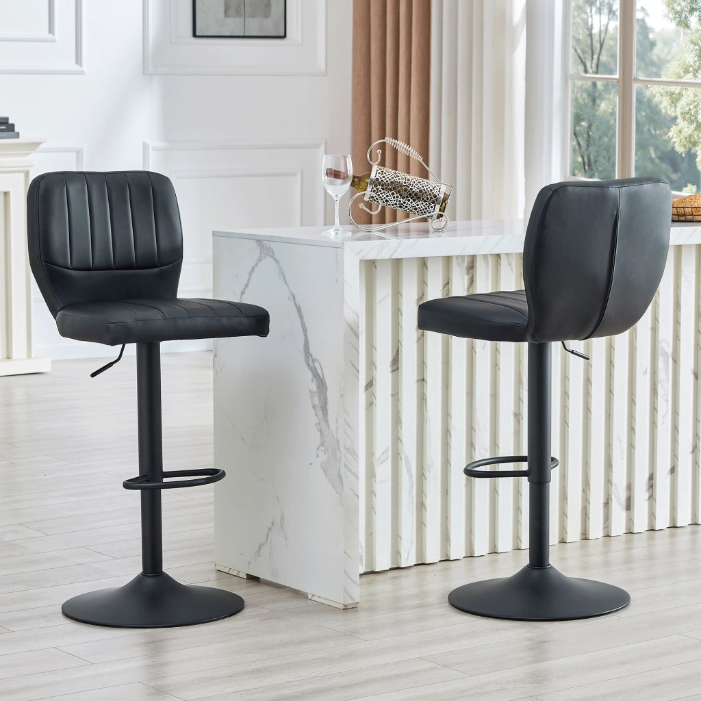 Sgabello da Bar Girevole Regolabile in Altezza con Schienale Ergonomico e Poggiapiedi, in PU e Metallo Nero