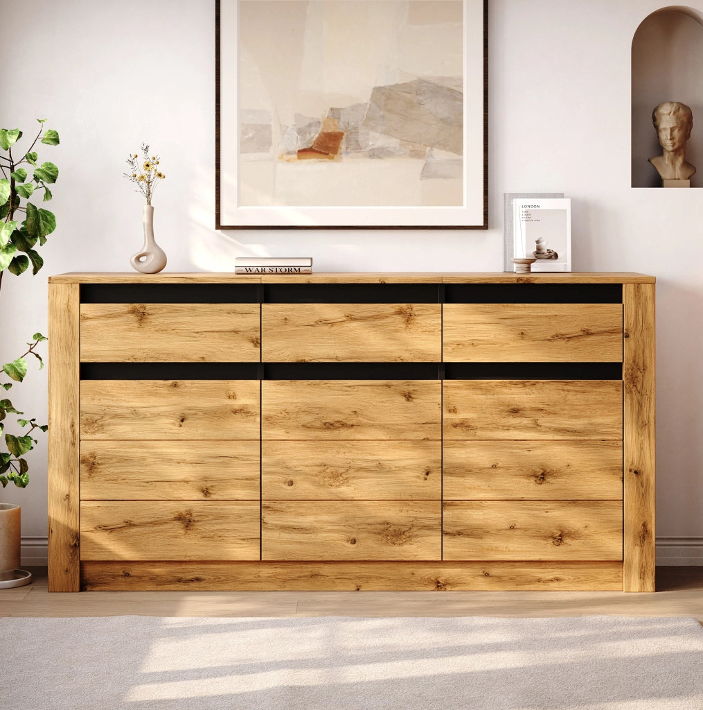 Credenza moderna in effetto legno ondulato con 3 cassetti