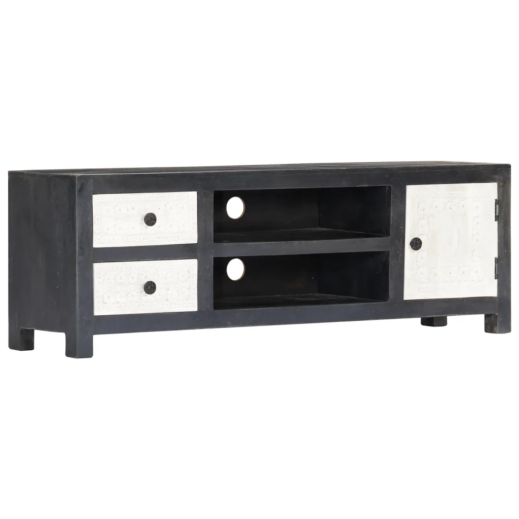 Mobile TV Intagliato a Mano Grigio Bianco 120x30x40 cm in Mango 282723