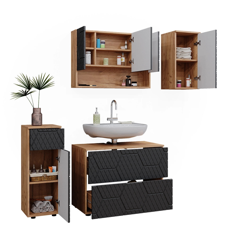 Vicco Set mobili bagno Antracite con struttura a nido d'ape 4 parti