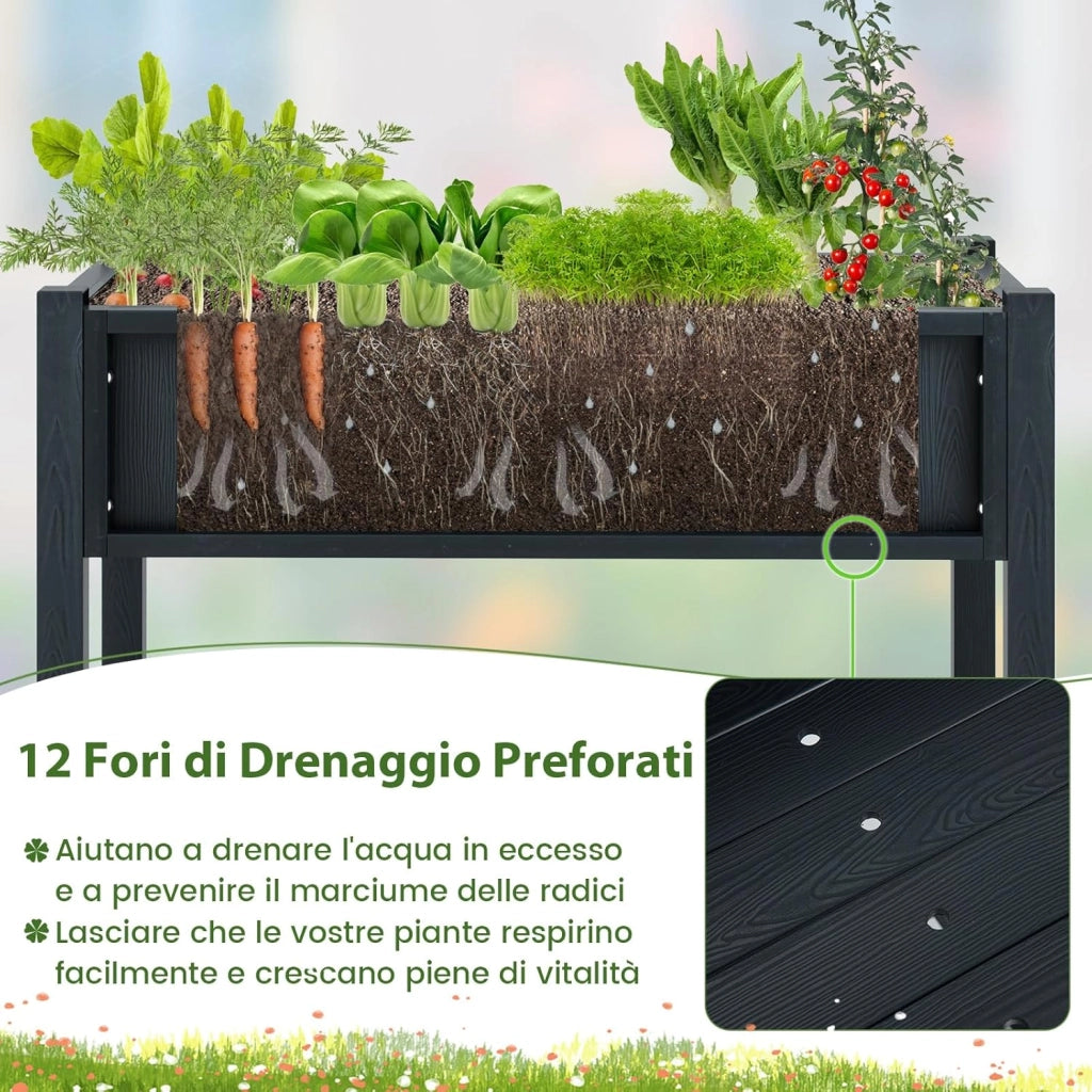 Fioriera Rialzata da Esterno, Letto da Giardino con Piano di Appoggio Impermeabile alle Intemperie e Fori di Drenaggio, Aiuola Rettangolare per Fiori, Erbe, Verdure e Frutta
